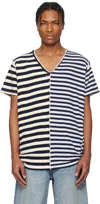 Greg Lauren Navy & Off-white Slit Striped T-shirt In Multi
