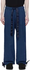 Greg Lauren Navy Pinstripe Trousers In Indigo