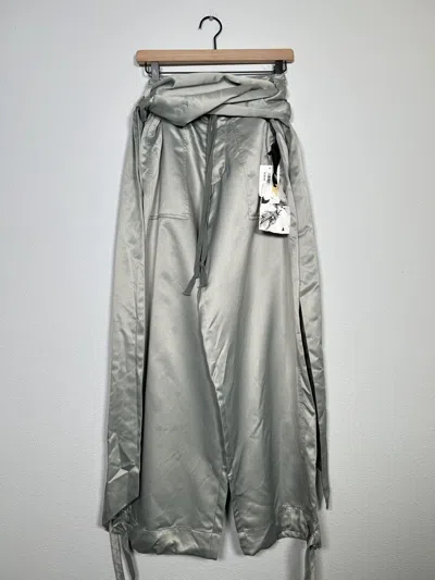 Pre-owned Greg Lauren Nwt! Msrp:$1.2k Satin Belted Wide Leg Pants In Silver