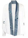 Greg Lauren Open-front Distressed Jacket In Weiss
