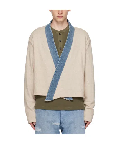 Greg Lauren Open Spliced Cardigan In Nude