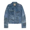 Greg Lauren Distressed Denim Jacket In Blue