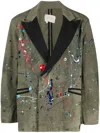 Greg Lauren Tent Nylon-trimmed Paint-splattered Cotton-blend Blazer In Grün