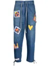 Greg Lauren Patch-detail Drawstring Jeans In Blau