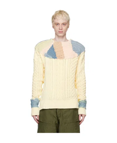 Greg Lauren Patchwork Cable-knit Jumper In Nude
