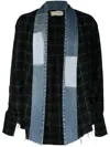Greg Lauren Patchwork Checked Open-front Jacket In Black