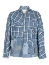 Greg Lauren Patchwork Checked Shirt In Blue