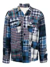 Greg Lauren Patchwork Cotton Shirt Jacket In Blue