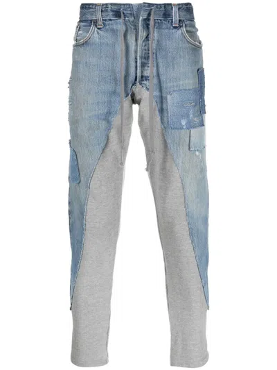 Greg Lauren Patchwork-detail Cropped Jeans In Blau