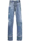 Greg Lauren Patchwork-detail Straight-leg Jeans In Blau