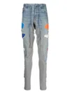 Greg Lauren Patchwork Distressed-denim Track Pants In Blue