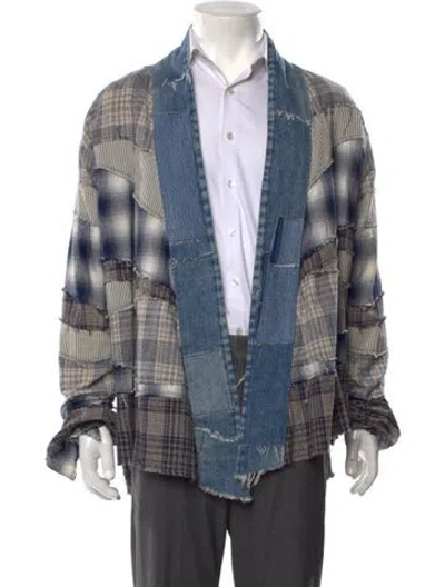 Pre-owned Greg Lauren Patterned Open Front Cardigan In Blue