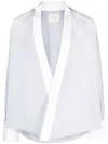 Greg Lauren Pinstripe-print Collarless Shirt In Blue