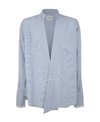 GREG LAUREN PINSTRIPE V-NECK LONG-SLEEVE SHIRT