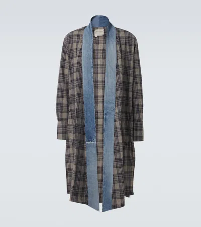 Greg Lauren Plaid Denim-trimmed Cotton Coat In Multi