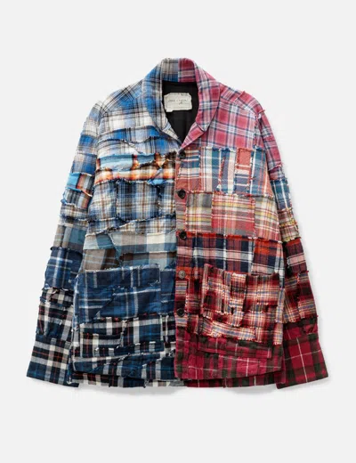 Greg Lauren Plaid Gradiant Boxy Shirt In Red