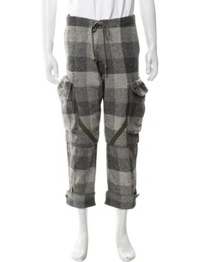 Pre-owned Greg Lauren Plaid Print Cargo Pants In Gray