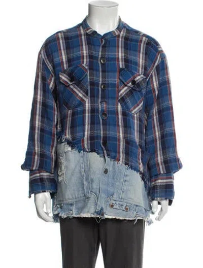 Pre-owned Greg Lauren Plaid Print Denim Jacket In Blue