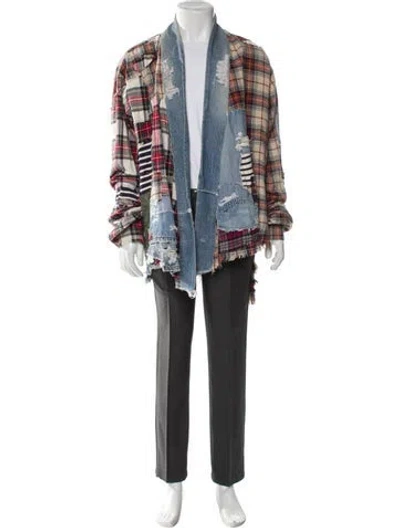 Pre-owned Greg Lauren Plaid Print Denim Jacket In Blue