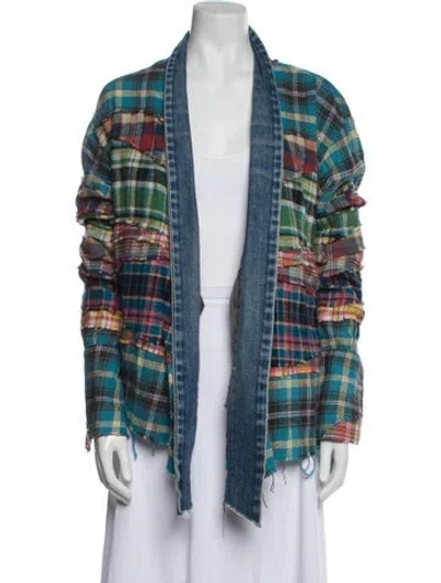 Pre-owned Greg Lauren Plaid Print Jacket In Blue