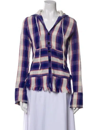 Pre-owned Greg Lauren Plaid Print Jacket In Blue