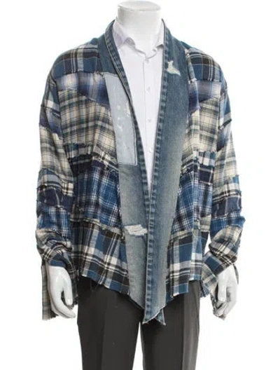 Pre-owned Greg Lauren Plaid Print Jacket In Blue