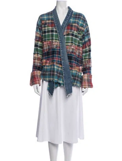 Pre-owned Greg Lauren Plaid Print Jacket In Blue
