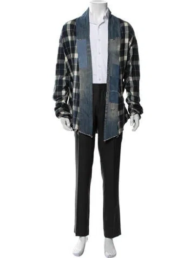 Pre-owned Greg Lauren Plaid Print Jacket In Blue
