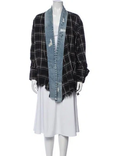 Pre-owned Greg Lauren Plaid Print Jacket In Blue