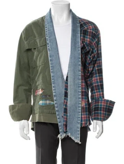 Pre-owned Greg Lauren Plaid Print Jacket In Green