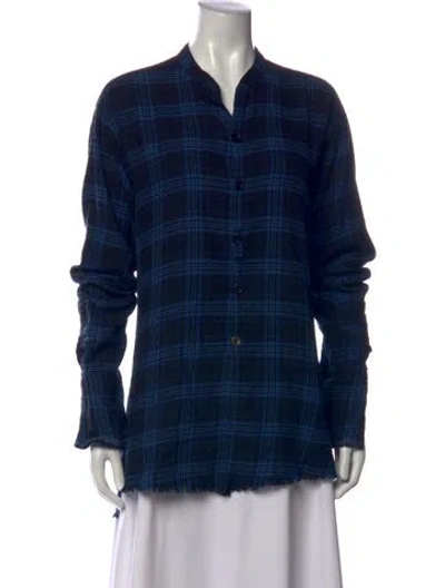 Pre-owned Greg Lauren Plaid Print Long Sleeve Button-up Top In Blue