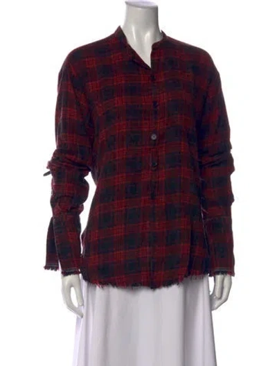 Pre-owned Greg Lauren Plaid Print Long Sleeve Button-up Top In Multicolor