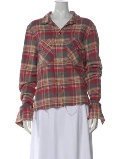 Pre-owned Greg Lauren Plaid Print Long Sleeve Button-up Top In Red