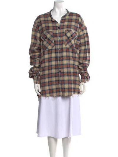 Pre-owned Greg Lauren Plaid Print Long Sleeve Button-up Top In Red