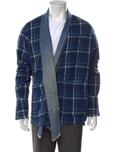 Pre-owned Greg Lauren Plaid Print Long Sleeve Denim Shirt In Blue