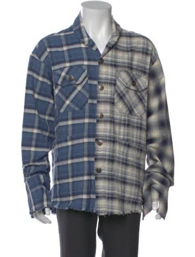 Pre-owned Greg Lauren Plaid Print Long Sleeve Shirt In Blue