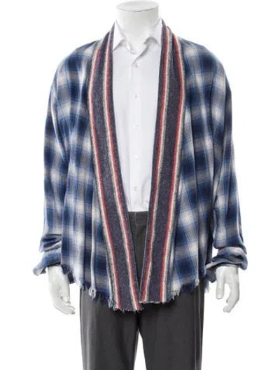 Pre-owned Greg Lauren Plaid Print Long Sleeve Shirt In Blue