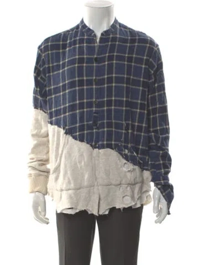 Pre-owned Greg Lauren Plaid Print Long Sleeve Shirt In Blue