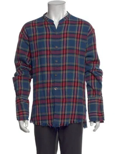 Pre-owned Greg Lauren Plaid Print Long Sleeve Shirt In Blue