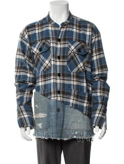 Pre-owned Greg Lauren Plaid Print Long Sleeve Shirt In Blue