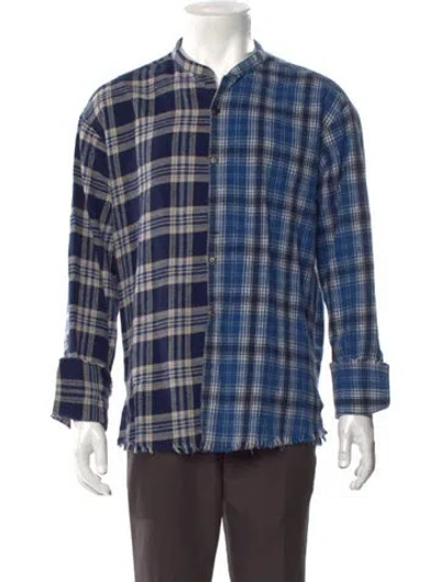 Pre-owned Greg Lauren Plaid Print Long Sleeve Shirt In Blue