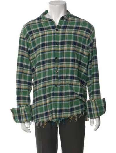 Pre-owned Greg Lauren Plaid Print Long Sleeve Shirt In Green