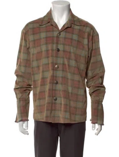 Pre-owned Greg Lauren Plaid Print Long Sleeve Shirt In Green