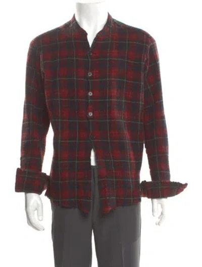 Pre-owned Greg Lauren Plaid Print Long Sleeve Shirt In Red
