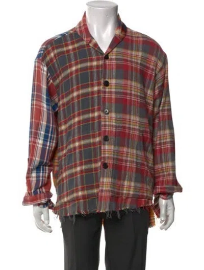 Pre-owned Greg Lauren Plaid Print Long Sleeve Shirt In Red