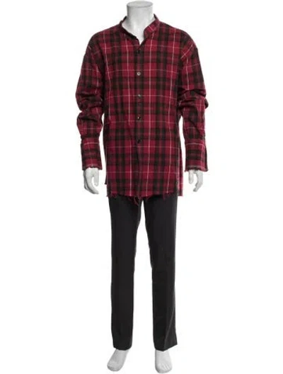 Pre-owned Greg Lauren Plaid Print Long Sleeve Shirt W/ Tags In Red