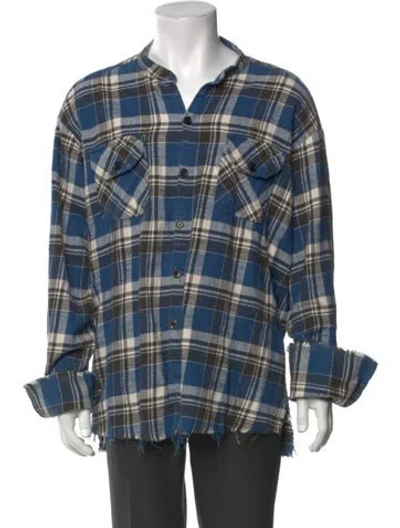 Pre-owned Greg Lauren Plaid Print Long Sleeve Western Shirt In Blue