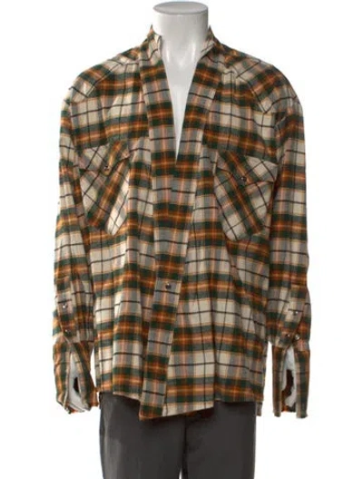 Pre-owned Greg Lauren Plaid Print Long Sleeve Western Shirt In Green