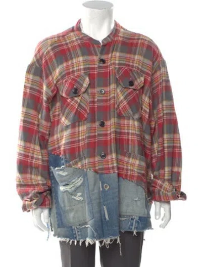Pre-owned Greg Lauren Plaid Print Long Sleeve Western Shirt In Red