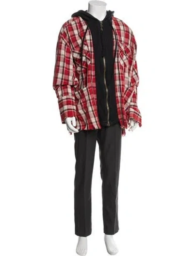 Pre-owned Greg Lauren Plaid Print Parka In Red